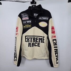 Rise Quarter Zip Racing Sweatshirt Jacket Mens M‎ Cream Black Streetwear Grunge